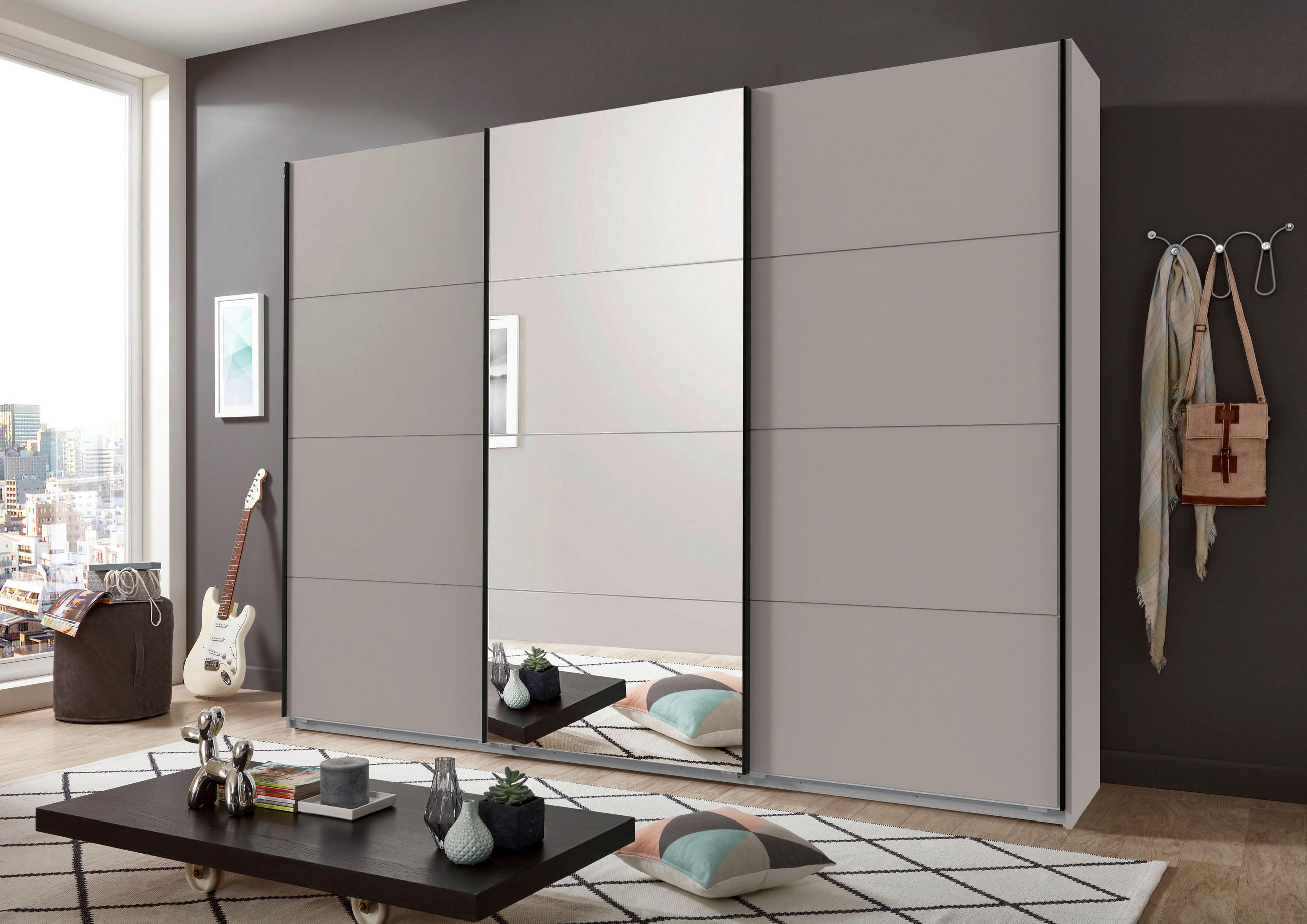 SCHWEBETÜRENSCHRANK 270/208/65 cm 3-türig Graphitfarben, Sahara  - Schwarz/Graphitfarben, Design, Glas/Holzwerkstoff (270/208/65cm) - Carryhome