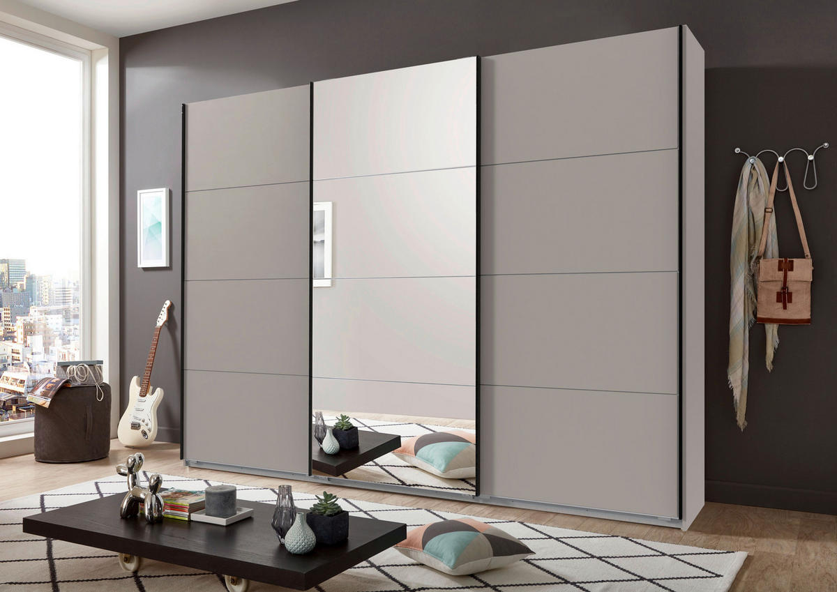 SCHWEBETÜRENSCHRANK  in Graphitfarben, Sahara  - Schwarz/Graphitfarben, Design, Glas/Holzwerkstoff (270/208/65cm) - Carryhome