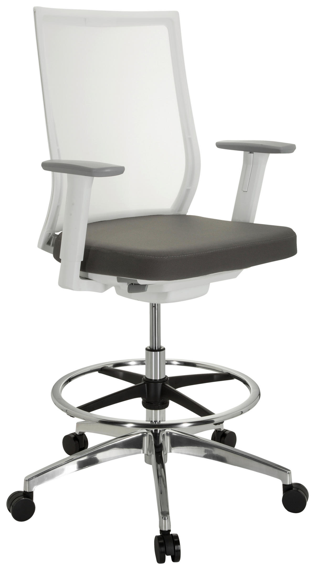 DREHSTUHL  in Netzbespannung, Flachgewebe Grau, Weiß  - Silberfarben/Weiß, Basics, Kunststoff/Textil (62/112/57cm) - MID.YOU