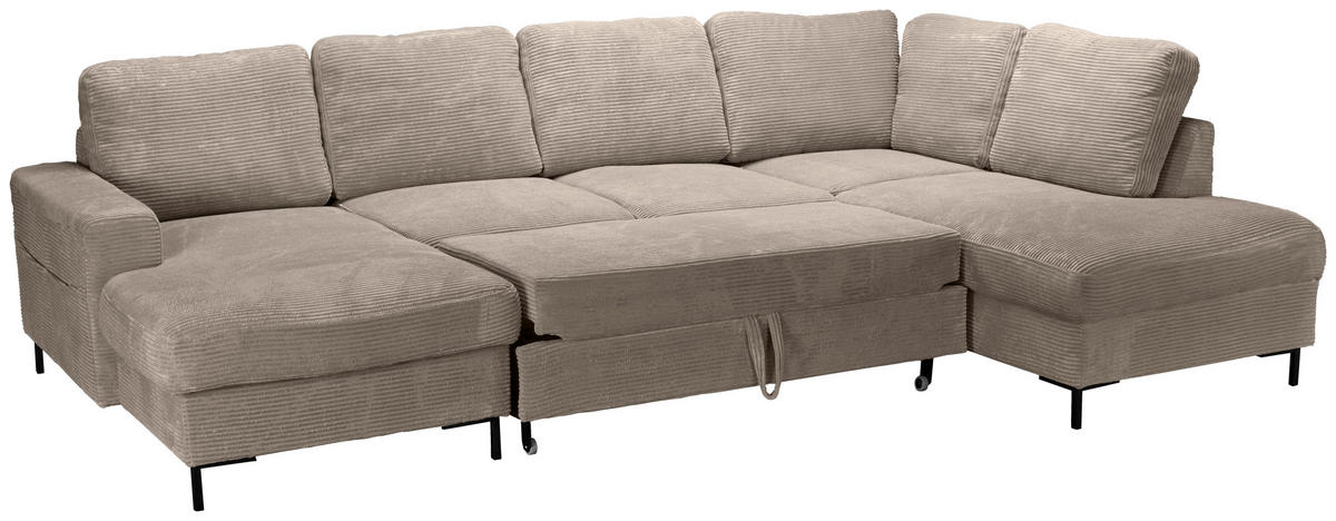 WOHNLANDSCHAFT Taupe Cord  - Taupe/Schwarz, KONVENTIONELL, Textil/Metall (148/303/197cm) - Carryhome