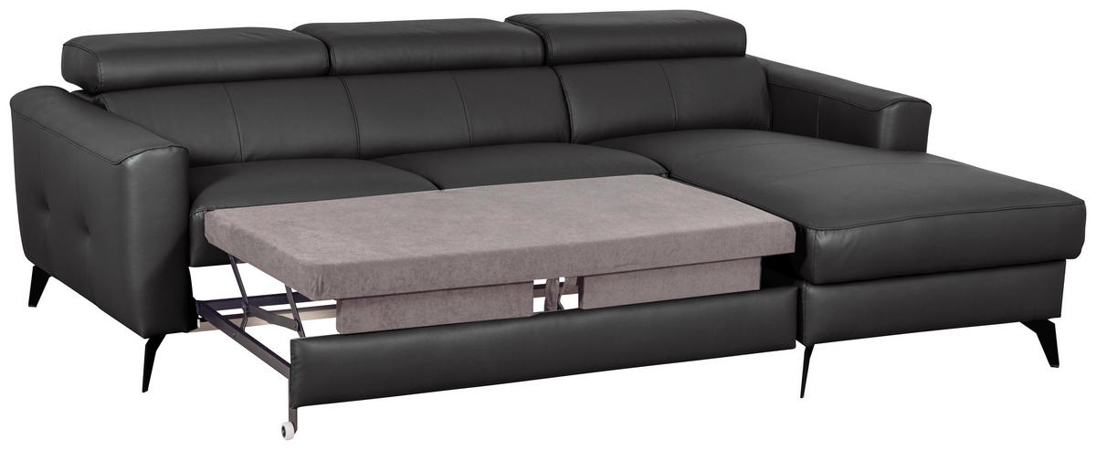 Colțar Extensibil, textil, piele, negru - negru, metal/textil (235/73-97/179cm) - Celina