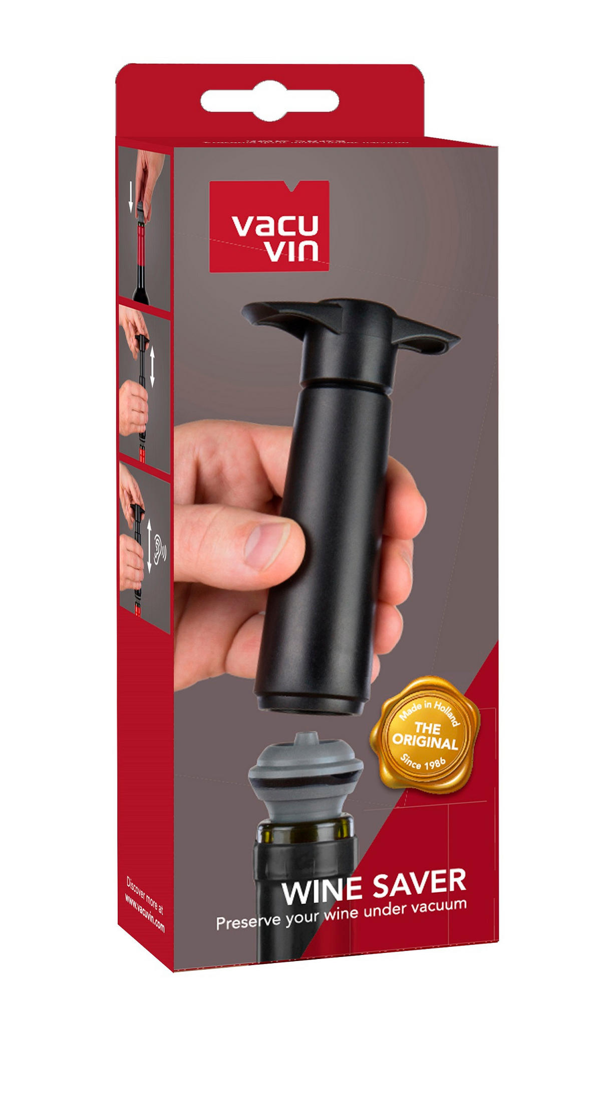 PUMPA ZA VINO sa 2 čepa    - crna, Basics, plastika (8.5/22.3/4.3cm) - Vacu Vin