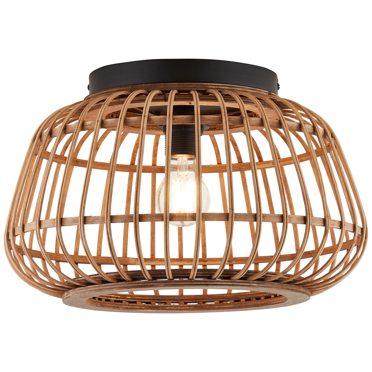 DECKENLEUCHTE 40/24,5 cm   - Schwarz/Braun, Natur, Holz/Metall (40/24,5cm) - Brilliant
