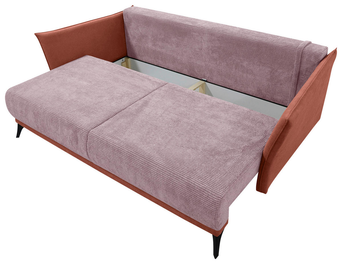 SCHLAFSOFA  mit Liegefunktion, Rücken echt Cord, Flachgewebe Rosa  - Schwarz/Rosa, KONVENTIONELL, Textil/Metall (223/72/100cm) - Carryhome