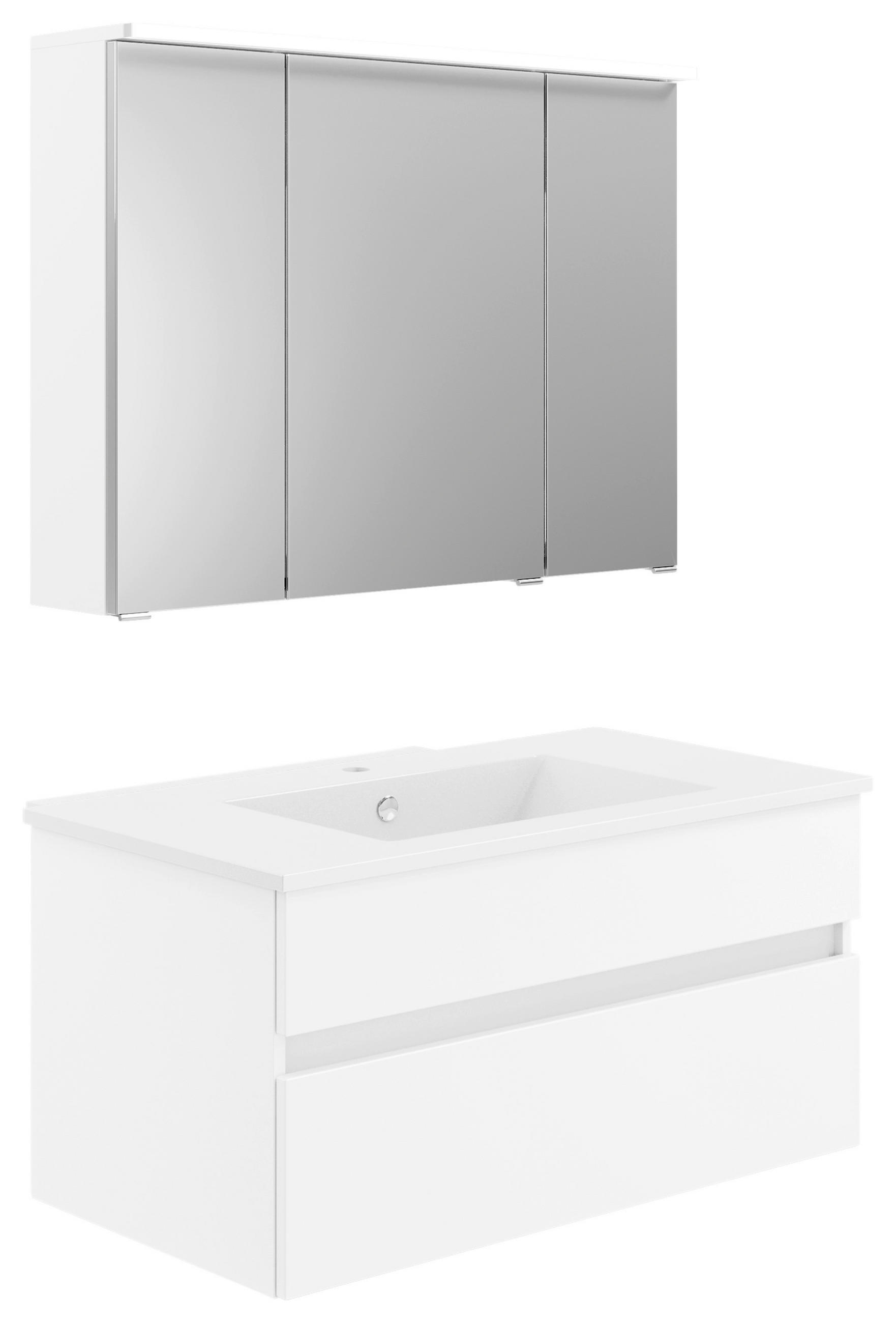 BADEZIMMER 2-teilig  in 90 cm  - Weiß Hochglanz/Weiß, KONVENTIONELL, Keramik/Holzwerkstoff (90cm) - Puris