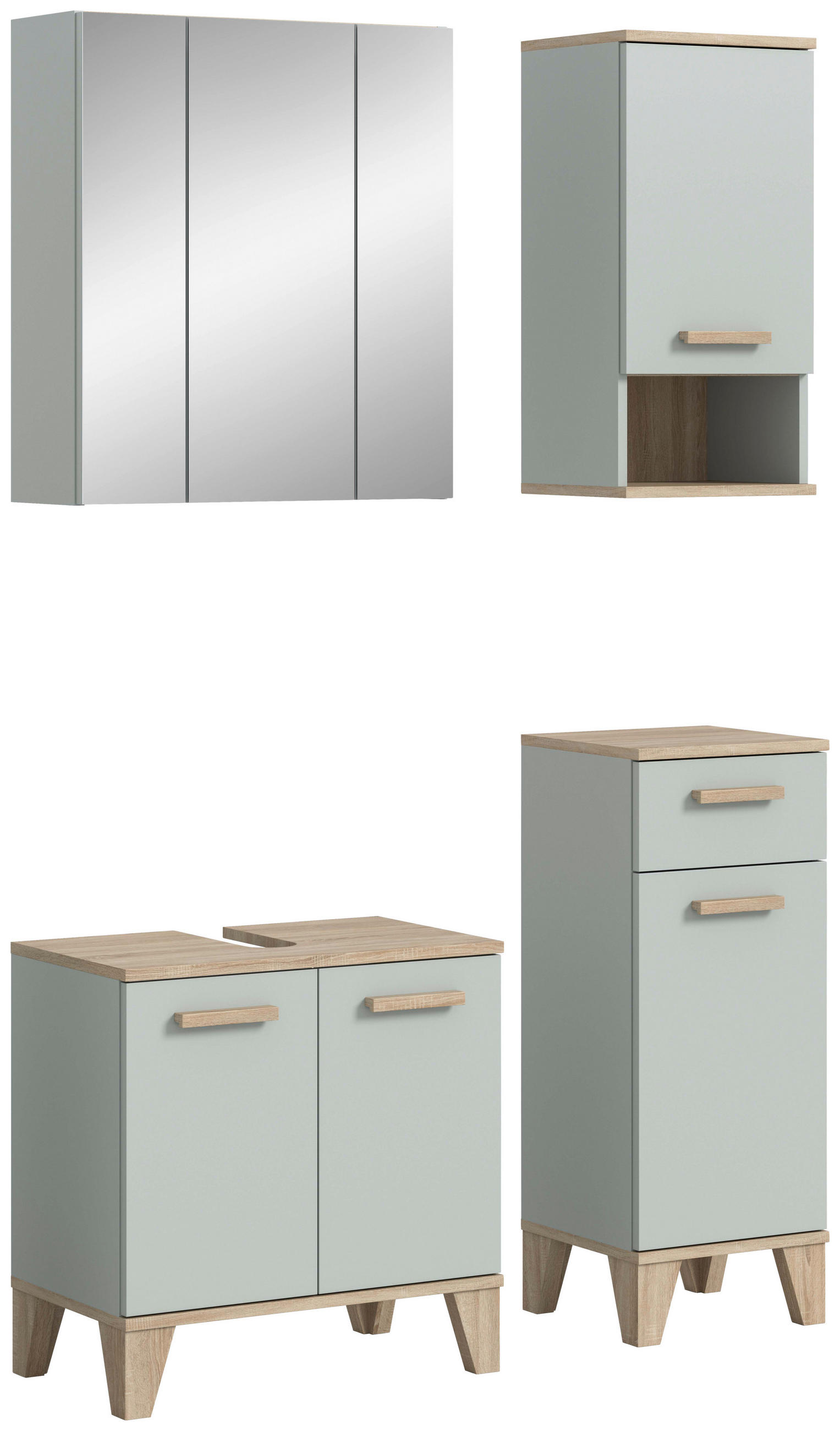 BADEZIMMER 4-teilig 94 cm - Eiche San Remo/Graugrün, Modern, Holzwerkstoff/Kunststoff (94cm) - MID.YOU