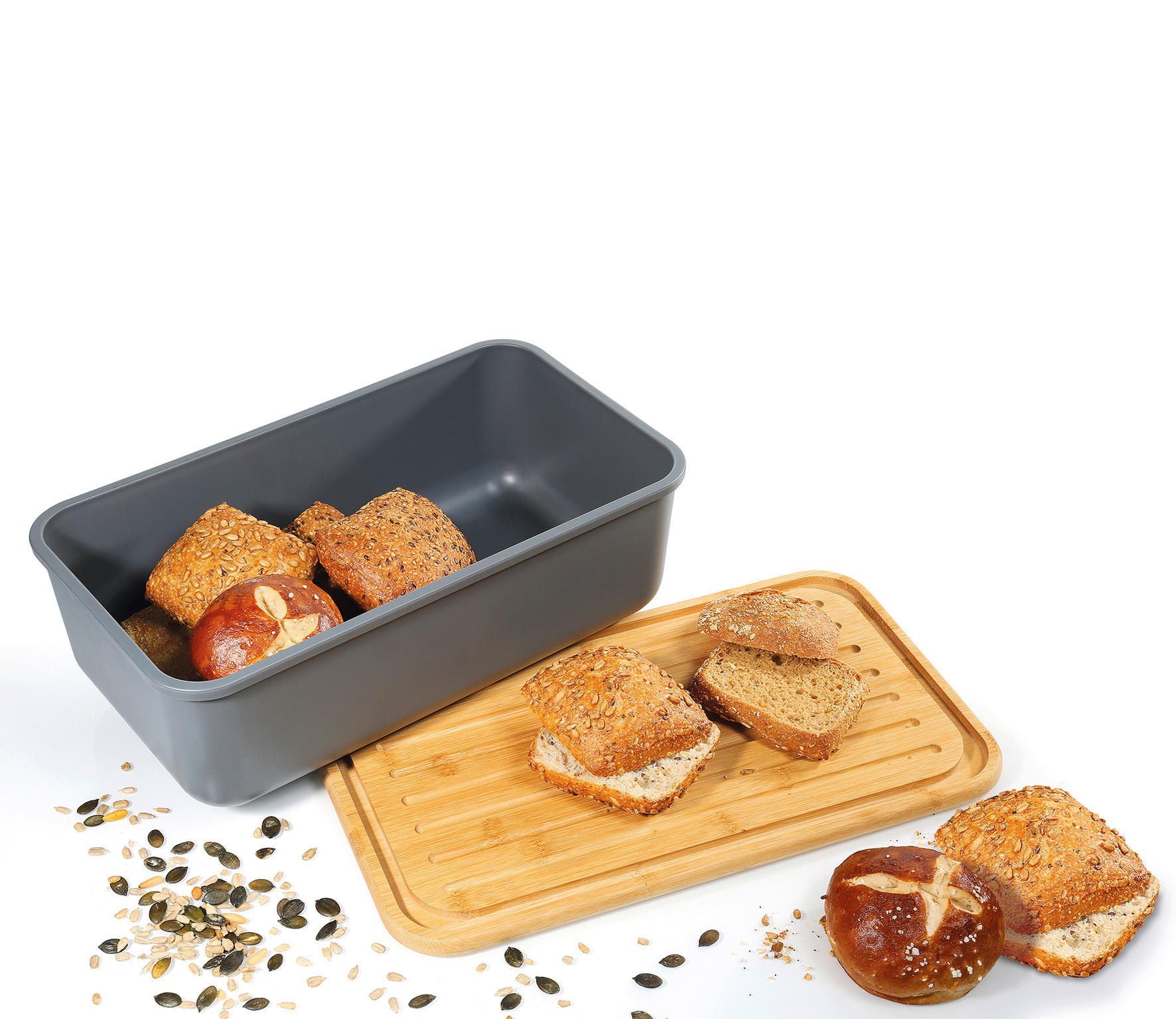 BROTKASTEN - Dunkelgrau/Naturfarben, Basics, Holz/Kunststoff (40/23/13,5cm) - Zassenhaus