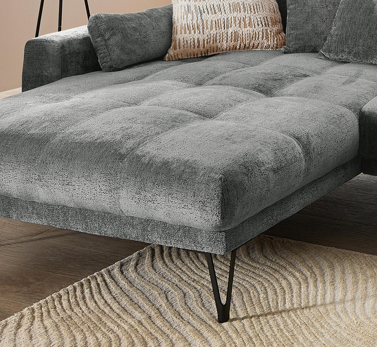 ECKSOFA GARDA Anthrazit Chenille Zierkissen, Rückenkissen, Nierenkissen, Rücken echt  - Anthrazit/Schwarz, KONVENTIONELL, Textil/Metall (192/310cm) - Livetastic