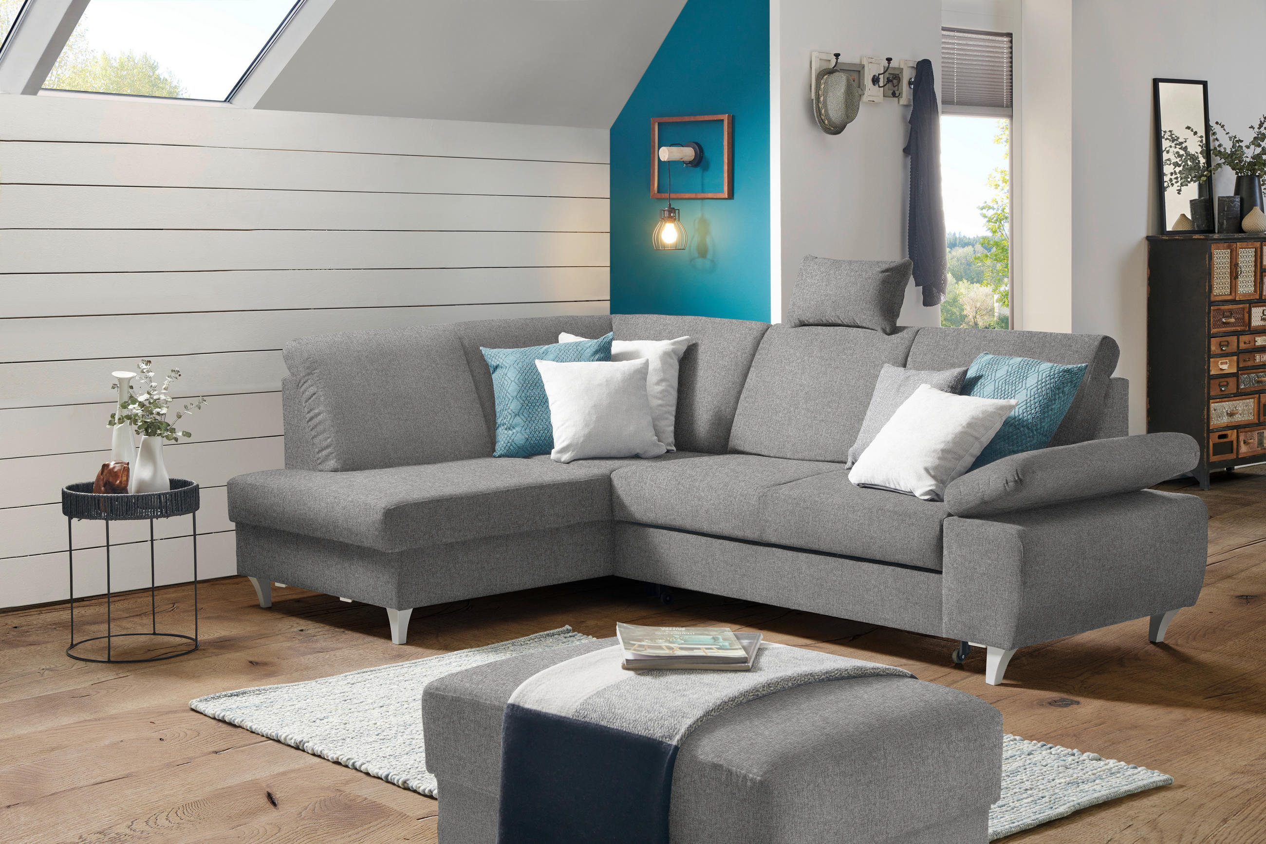 ECKSOFA in Flachgewebe Grau  - Silberfarben/Grau, Konventionell, Holz/Textil (186/255cm) - Cantus