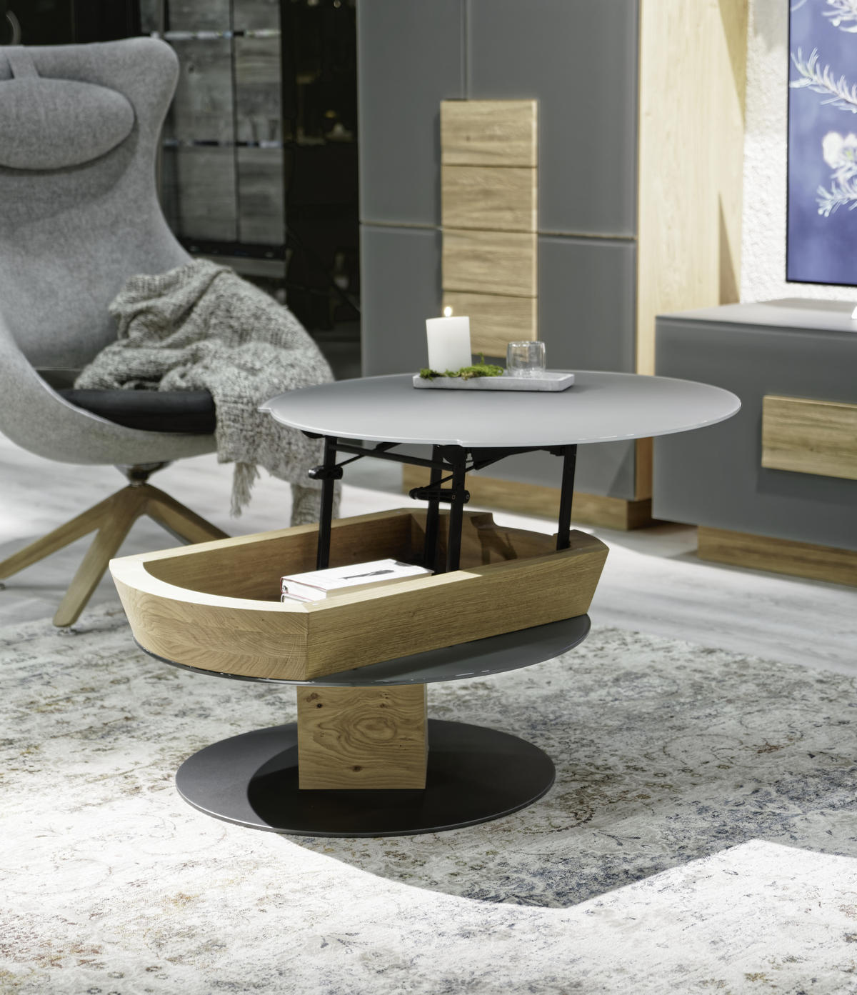 COUCHTISCH in Holz, Metall, Glas 80/35,5/80 cm  - Eichefarben/Anthrazit, Design, Glas/Holz (80/35,5/80cm) - Voglauer