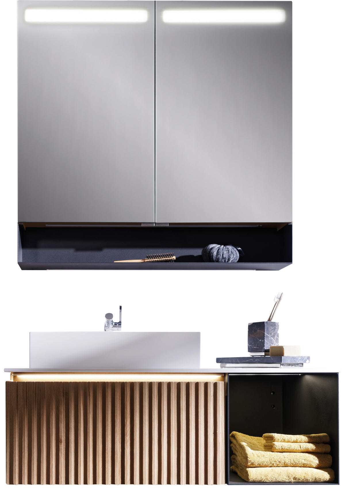 BADEZIMMER  in 96 cm  - Wildeiche/Anthrazit, Natur, Holz (96cm) - Voglauer