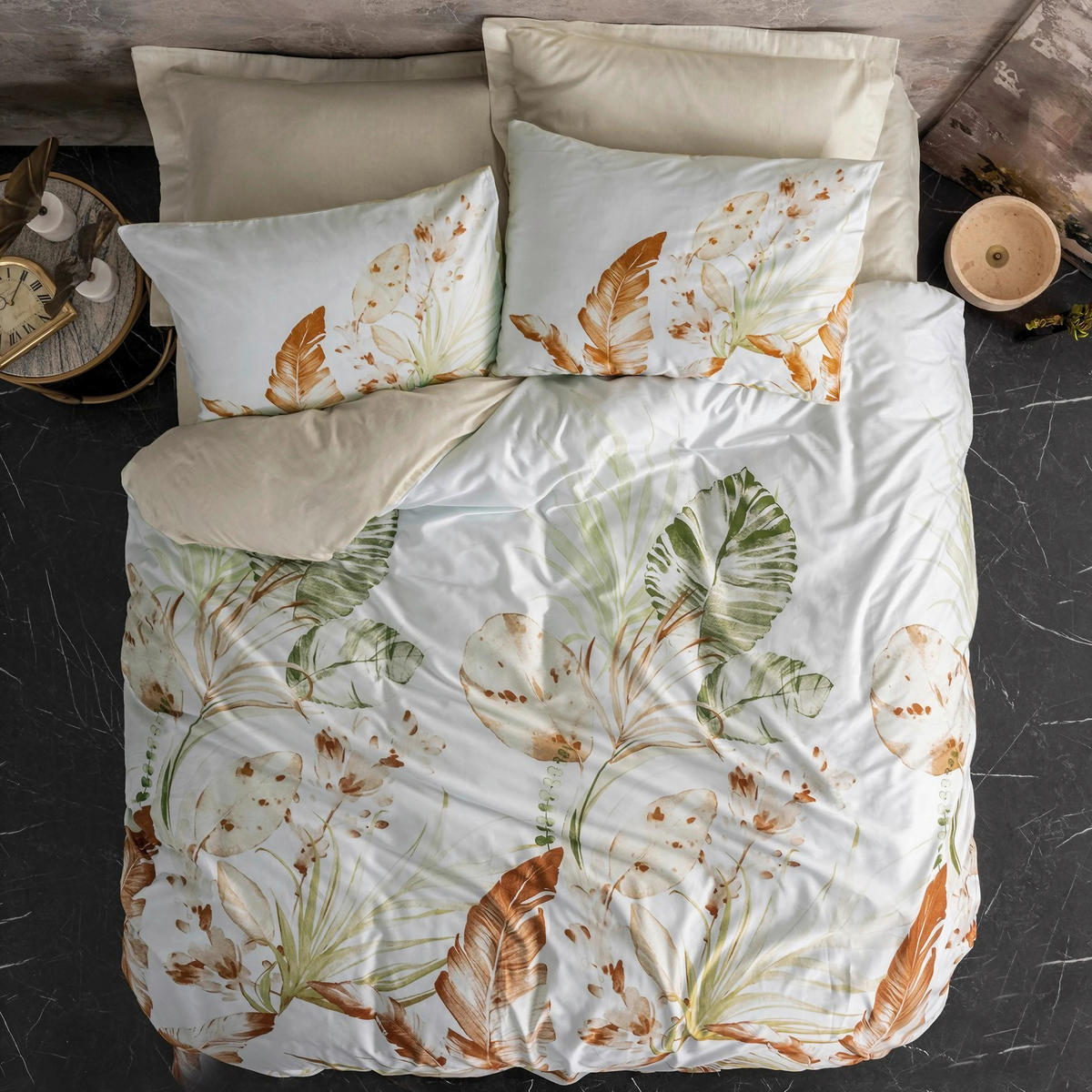 BETTWÄSCHE 135/200 cm  - Salbeigrün/Beige, Basics, Textil (135/200cm)