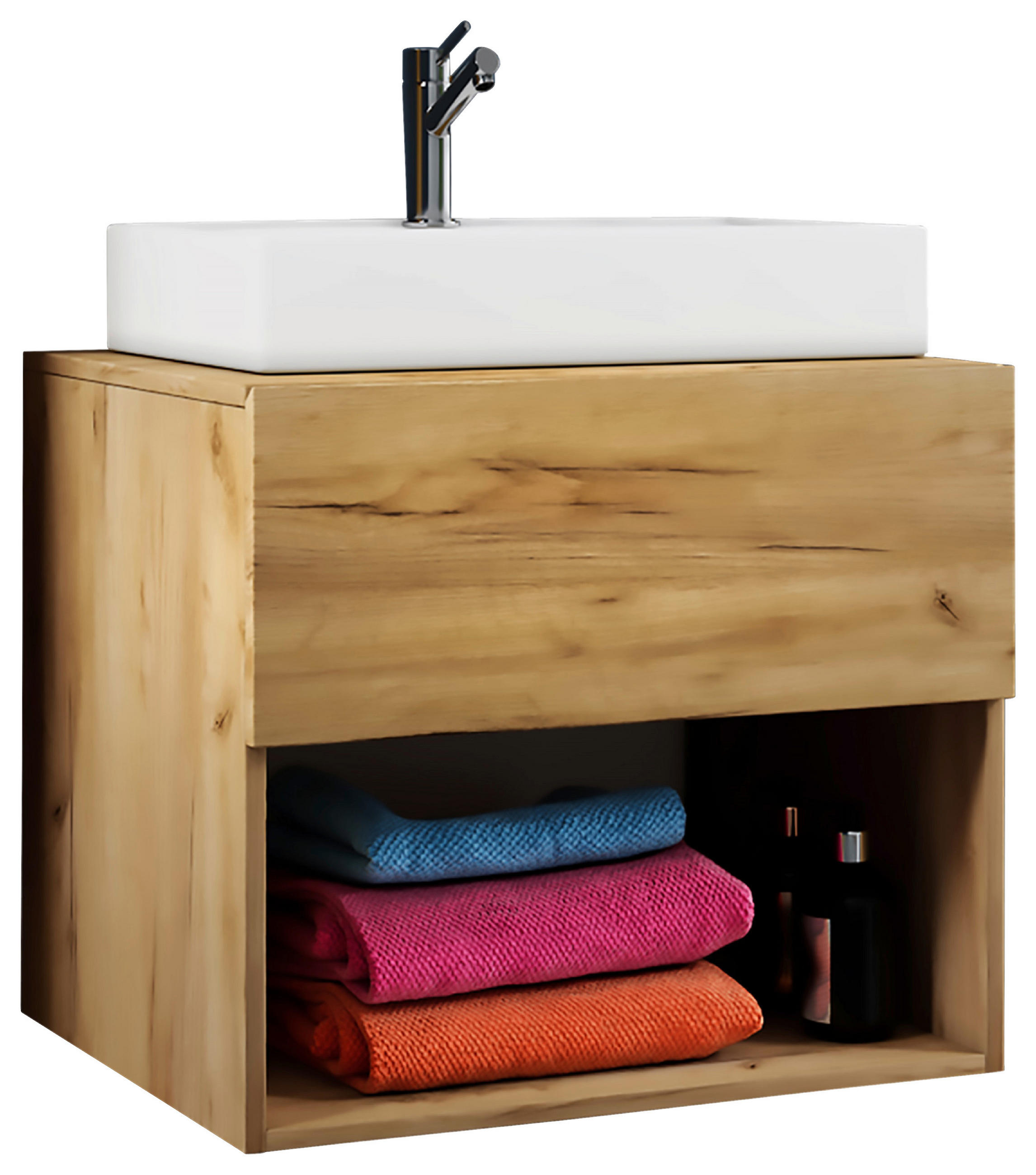 WASCHTISCHKOMBI Honigeiche - Honigeiche/Weiß, MODERN, Keramik/Holzwerkstoff (60cm) - Livetastic