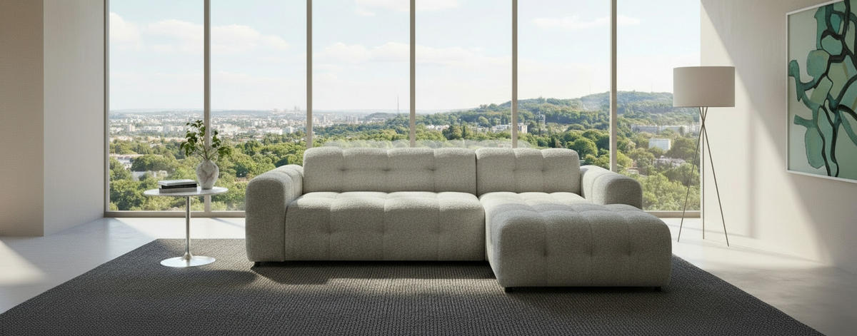 ECKSOFA RUNO in Bouclé Hellbraun  270/175 cm  - Hellbraun/Schwarz, Design, Kunststoff/Textil (270/175cm) - MID.YOU