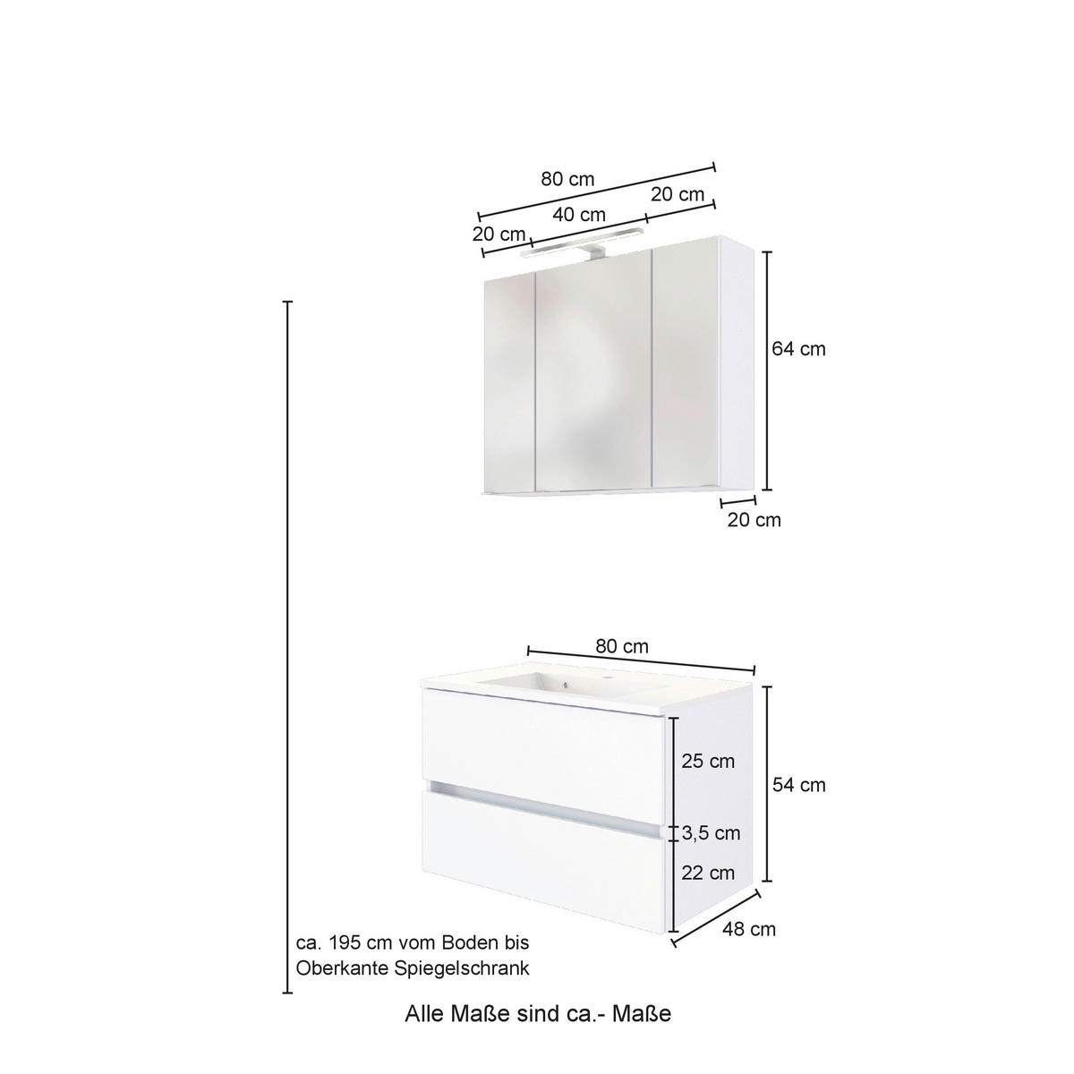 BADEZIMMER  in 80 cm  - Weiss/Eichefarben, Konventionell, Glas/Holzwerkstoff (80cm) - Held