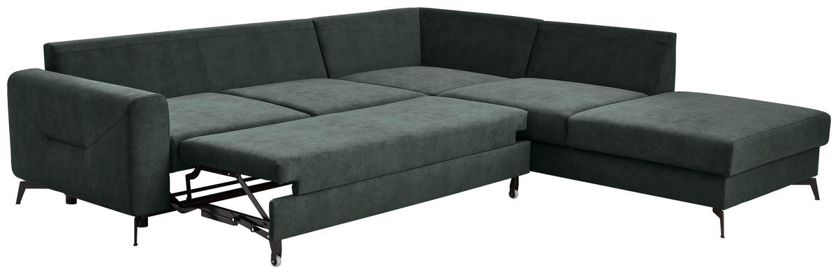 ECKSOFA in Chenille Dunkelgrün  275/257 cm  - Dunkelgrün/Schwarz, KONVENTIONELL, Textil/Metall (275/257cm) - MID.YOU