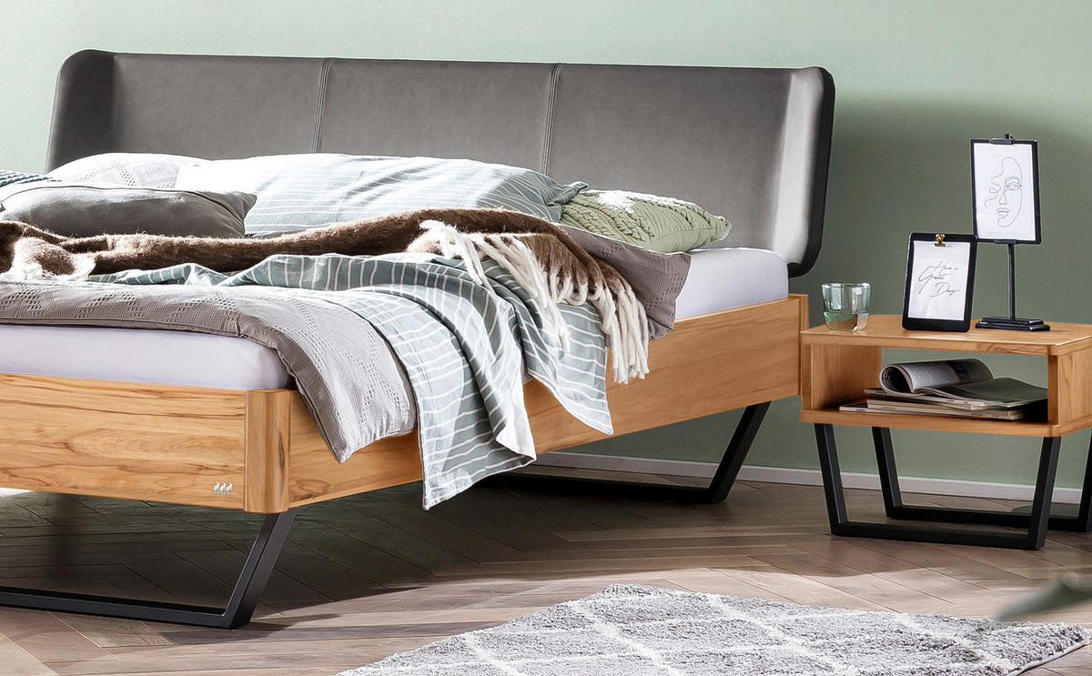 BETT 140/200 cm  in Anthrazit, Buchefarben, Dunkelgrau   - Dunkelgrau/Anthrazit, Modern, Holz/Textil (140/200cm) - Hasena