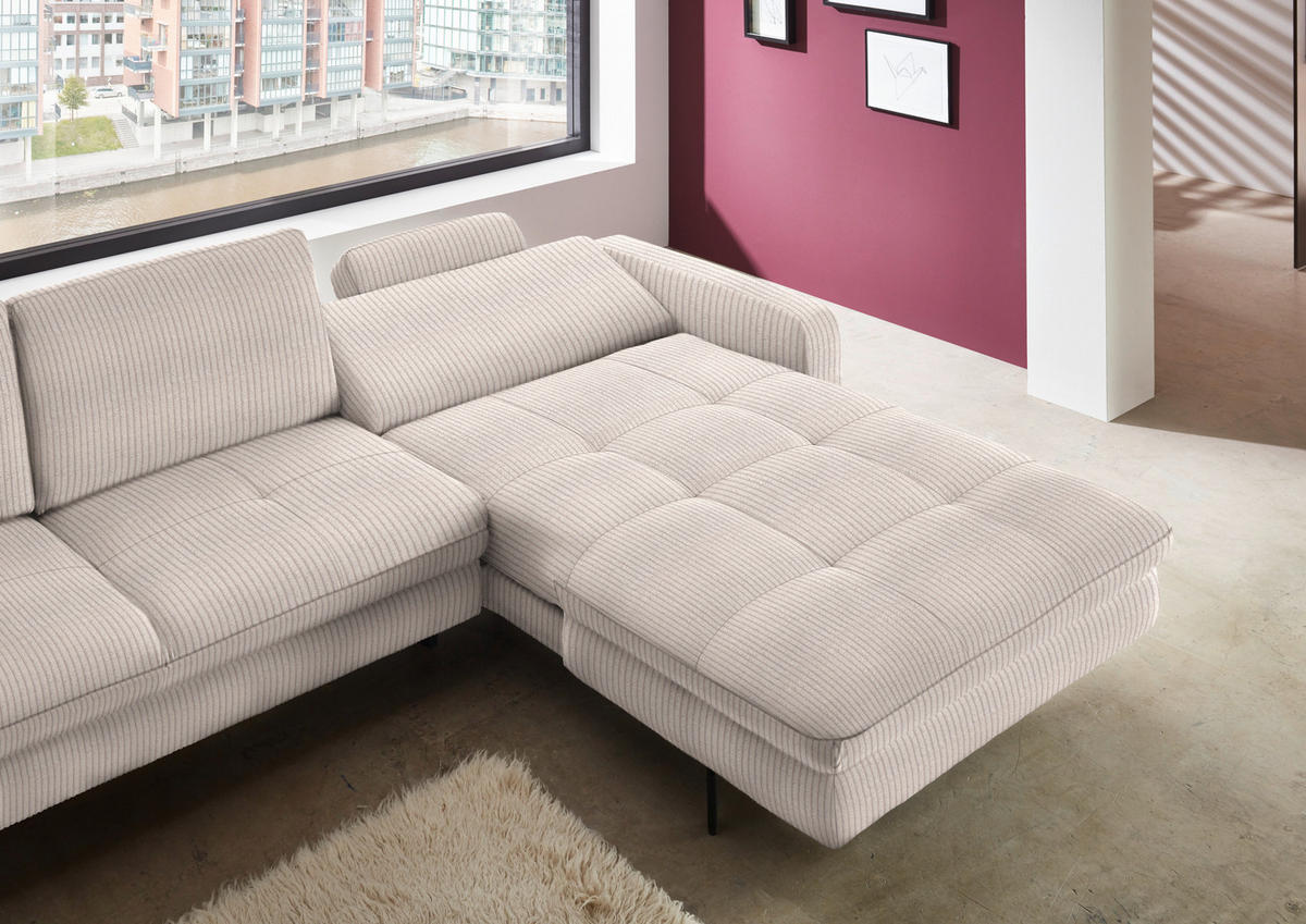 ECKSOFA in Cord Hellbraun  - Hellbraun/Schwarz, Design, Textil/Metall (302/178cm) - Beldomo Style