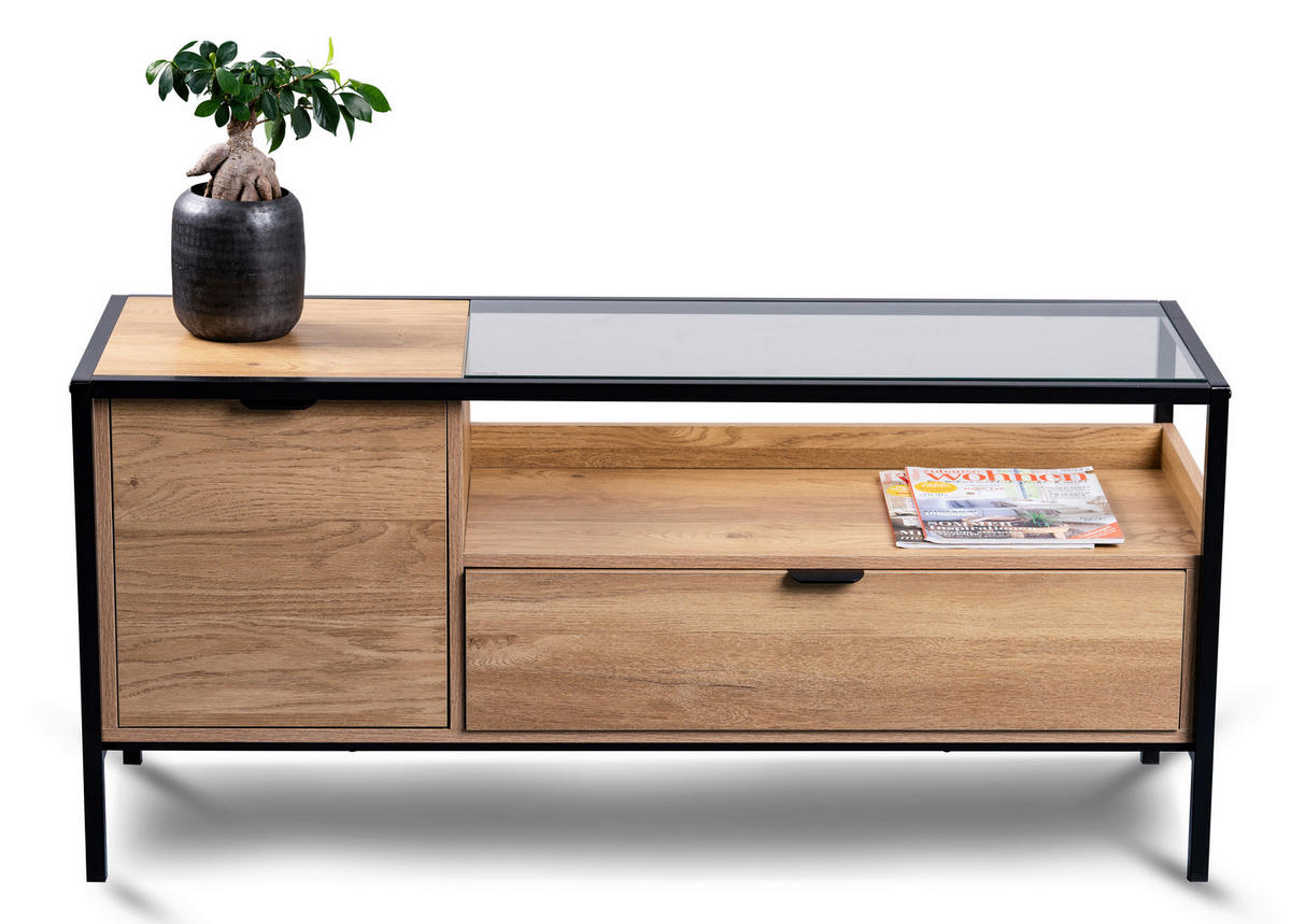 TV-ELEMENT - Eichefarben/Schwarz, Basics, Glas/Holzwerkstoff (120/55/40cm) - Xora