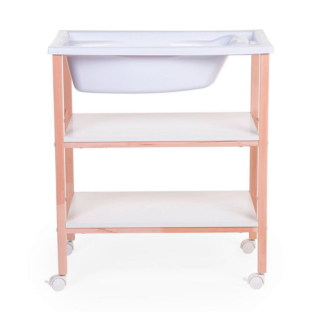 WICKELTISCH 2in1 Set Wickeltisch + Badewanne Weiß, Buchefarben  - Buchefarben/Weiß, KONVENTIONELL, Holzwerkstoff/Kunststoff (91,5/53,5/106,5cm) - Childhome