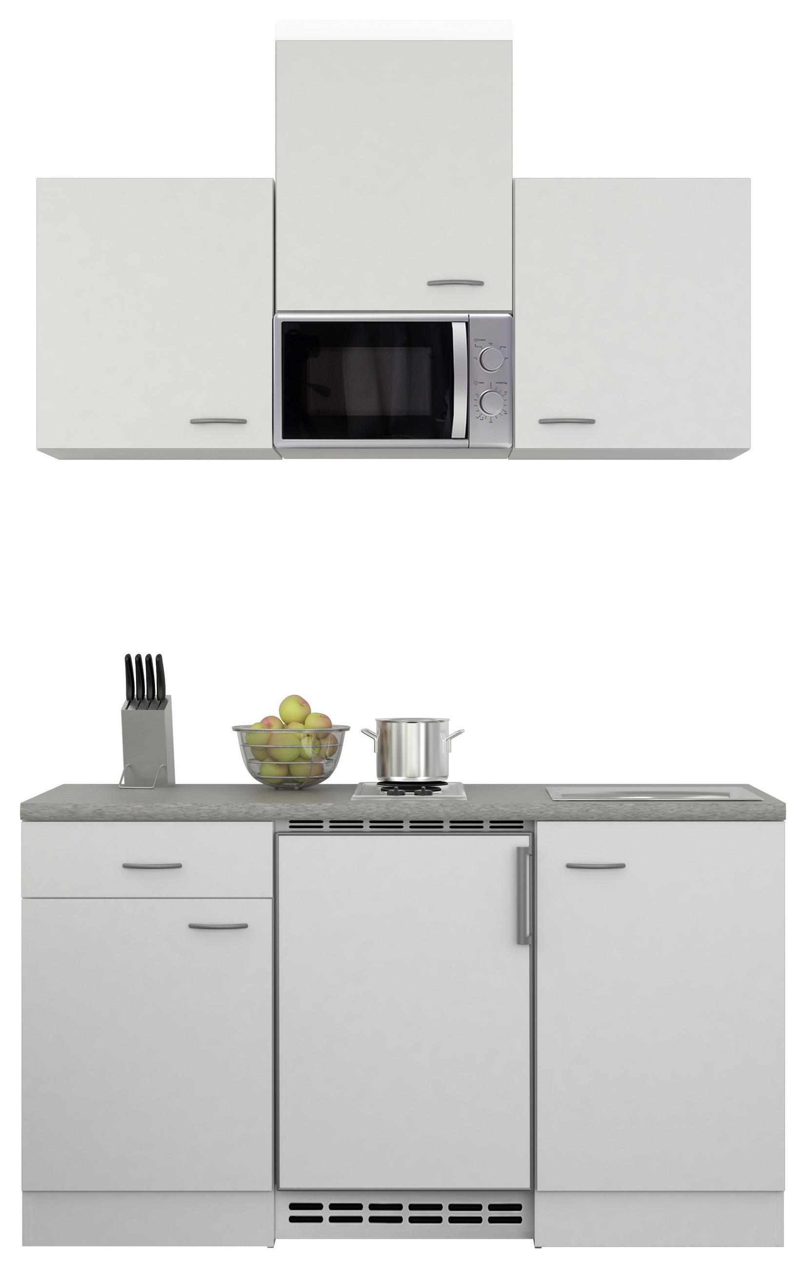 MINIKÜCHE 150 cm Grau, Weiß E-Geräte, Spüle, Ab- und Überlaufgarnitur - Weiß/Grau, MODERN (150cm) - MID.YOU