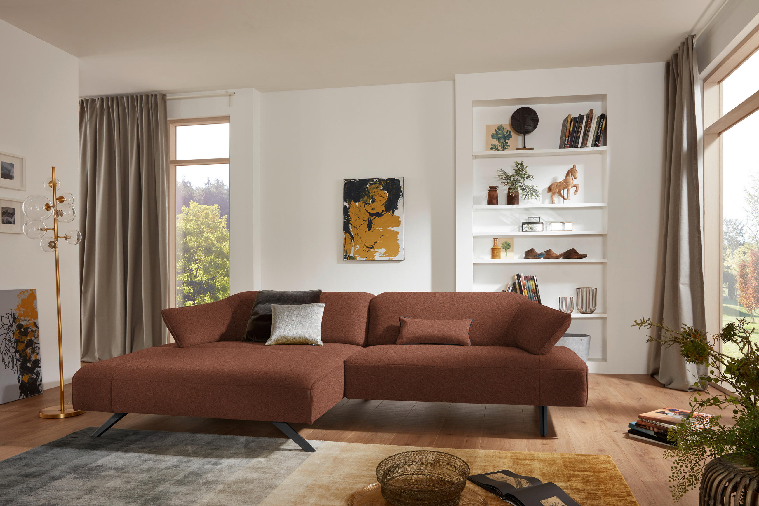 ECKSOFA in Struktur Terracotta  - Anthrazit/Terracotta, Design, Textil/Metall (165/276cm) - Himolla