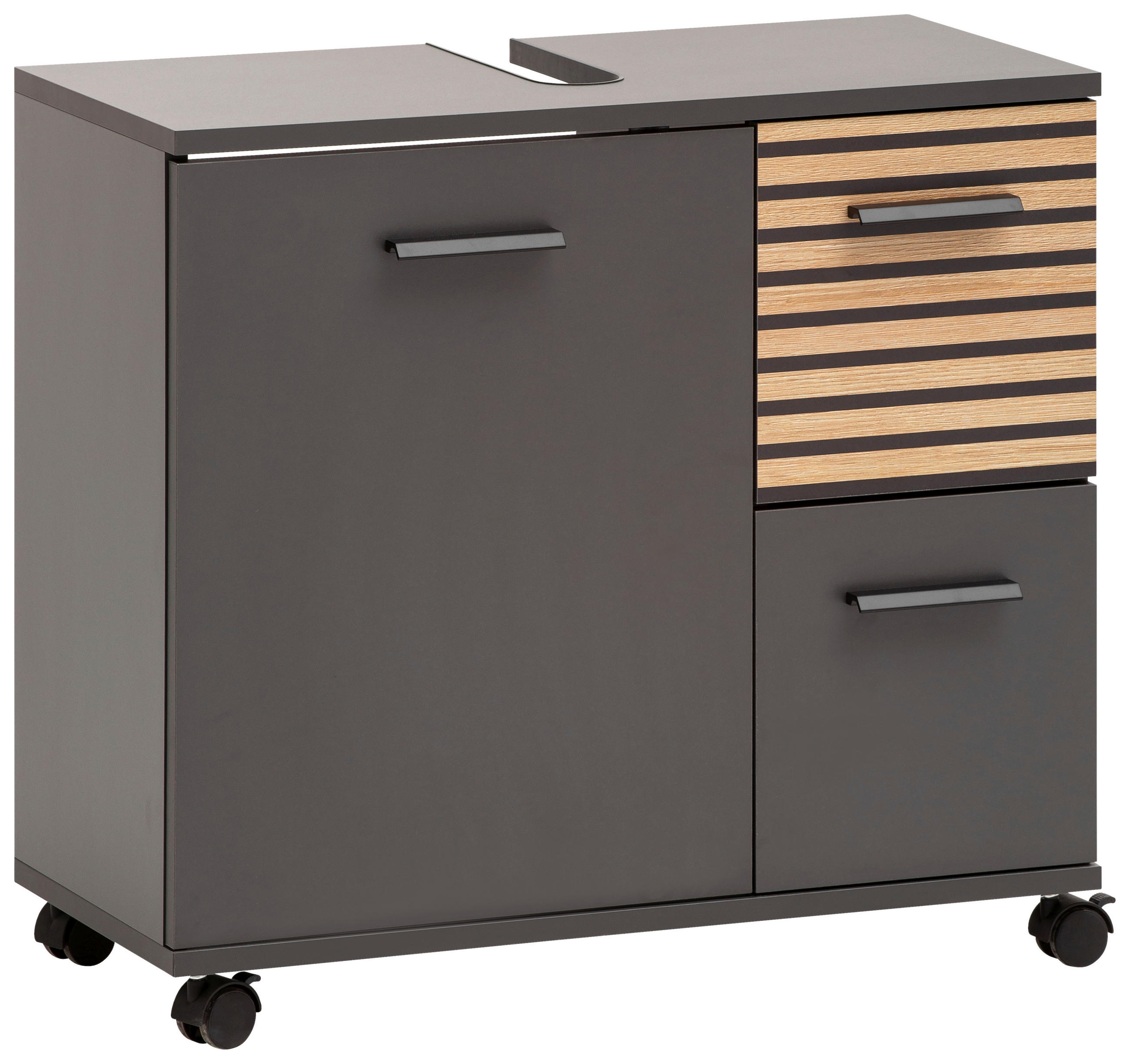 Stylife Waschbeckenunterschrank Katta Anthrazit, Eiche 65.1x60x32 cm