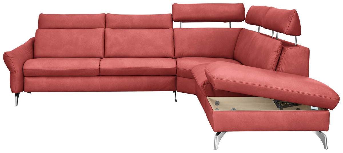 ECKSOFA in Echtleder Rot  - Edelstahlfarben/Rot, Konventionell, Leder/Metall (296/242cm) - Himolla Komfortklass