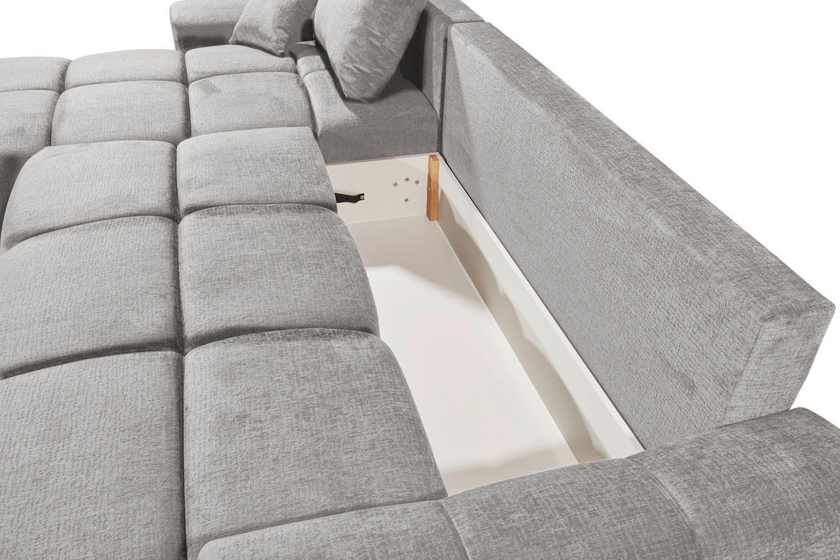 HÖRNBÄDDSOFFA 3-sits i chenille silver  - silver/svart, Basics, textil/plast (294/183cm) - Livetastic