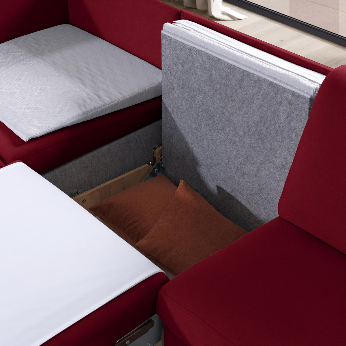 ECKSOFA in Flachgewebe Rot  203/261 cm  - Eichefarben/Rot, KONVENTIONELL, Holz/Textil (203/261cm) - Sedda