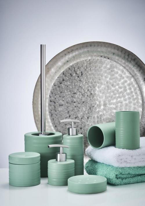 WC-BÜRSTENGARNITUR in Kunststoff  Kunststoff   - Silberfarben/Grün, Design, Keramik/Kunststoff (12/36,5cm) - Kleine Wolke
