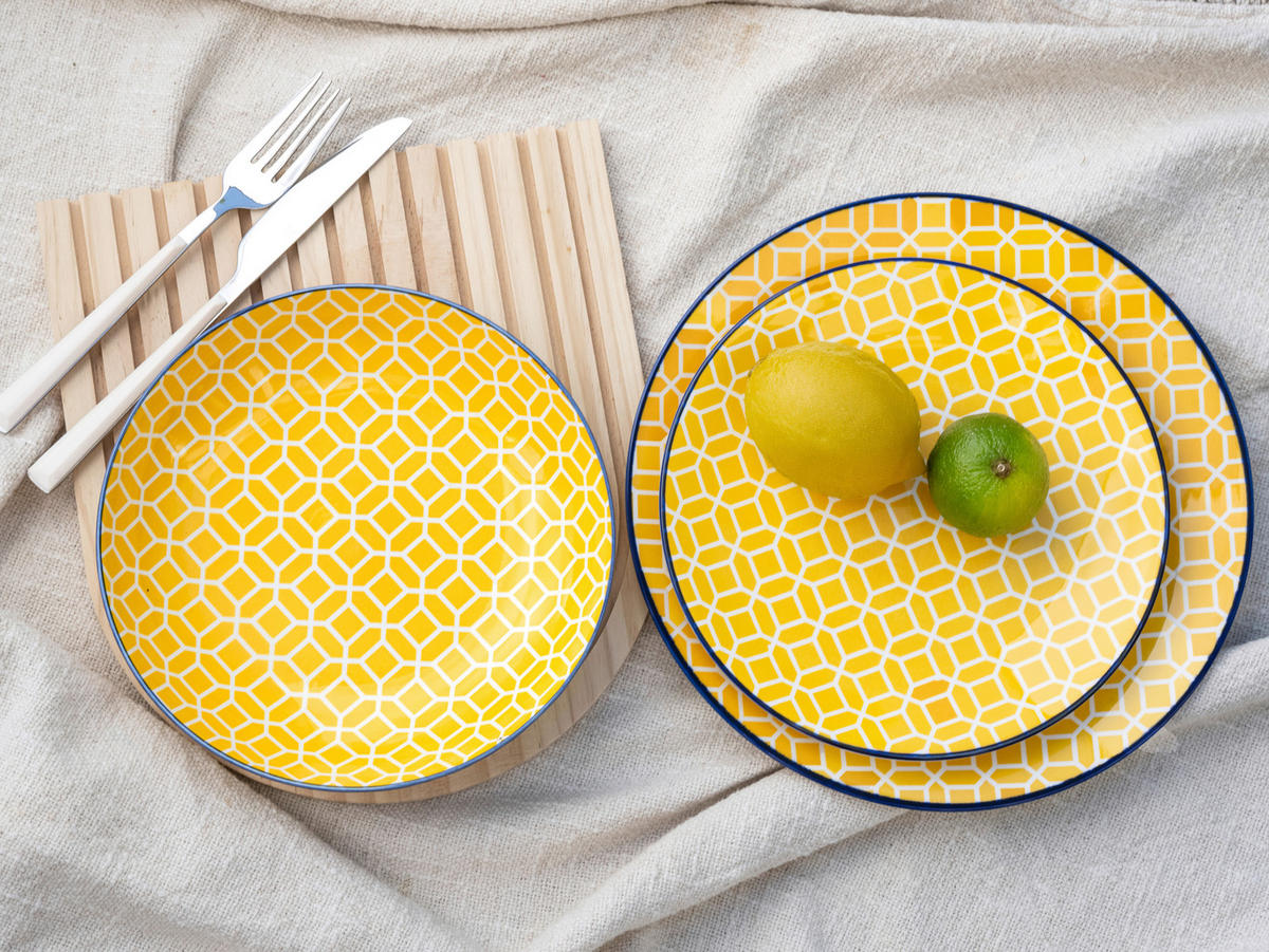 TAFELSERVICE Weiß, Currygelb Mediterran Curry 12-teilig  - Currygelb/Weiß, Basics, Keramik - Creatable