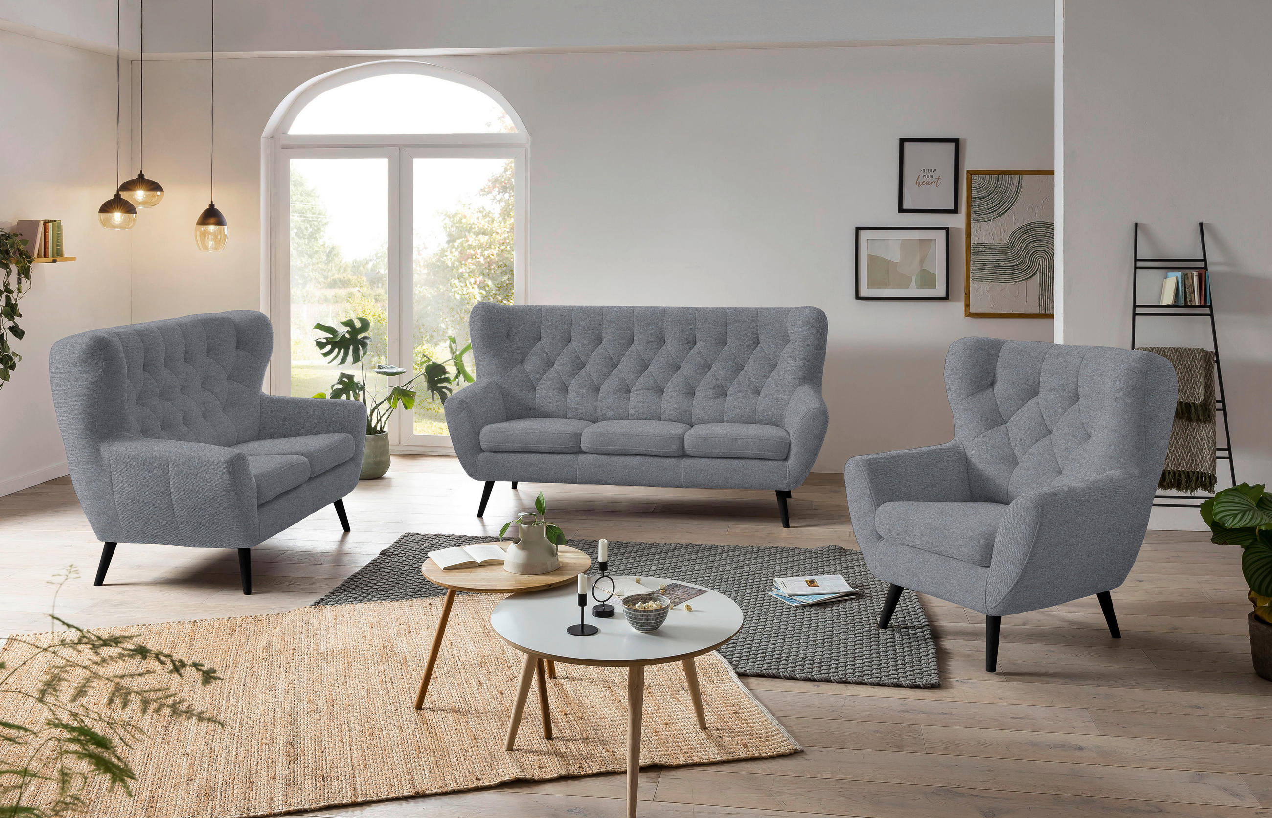 2-SITZER-SOFA in Mikrofaser Grau  - Eichefarben/Beige, Design, Holz/Holzwerkstoff (138/104/92cm) - Stylife