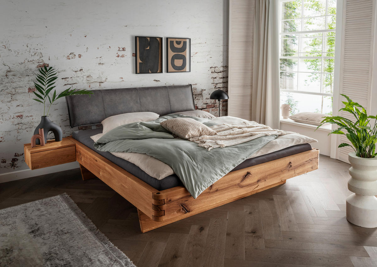BALKENBETT 160/200 cm  in Anthrazit, Wildeiche   - Wildeiche/Anthrazit, Natur, Holz/Textil (160/200cm) - Valnatura