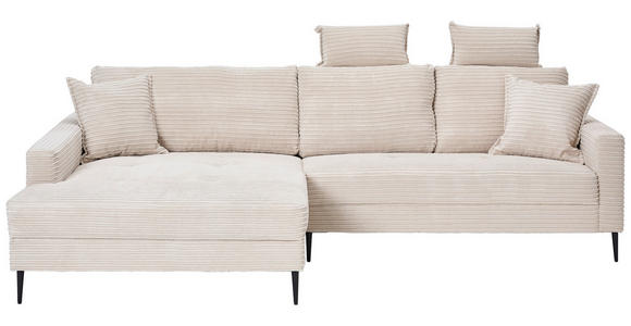 ECKSOFA Creme Cord  - Creme/Schwarz, KONVENTIONELL, Textil/Metall (173/276cm) - Carryhome