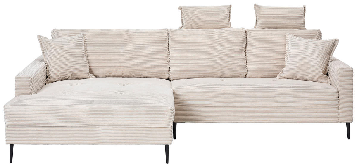 ECKSOFA Creme Cord  - Creme/Schwarz, KONVENTIONELL, Textil/Metall (173/276cm) - Carryhome