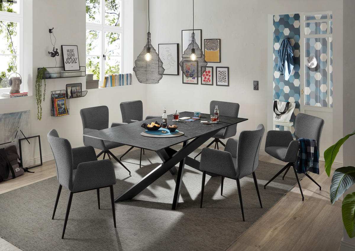 ESSTISCH in Metall, Glas, Keramik 200/100/75 cm  - Dunkelgrau/Schwarz, Design, Glas/Keramik (200/100/75cm) - SetOne by Musterring