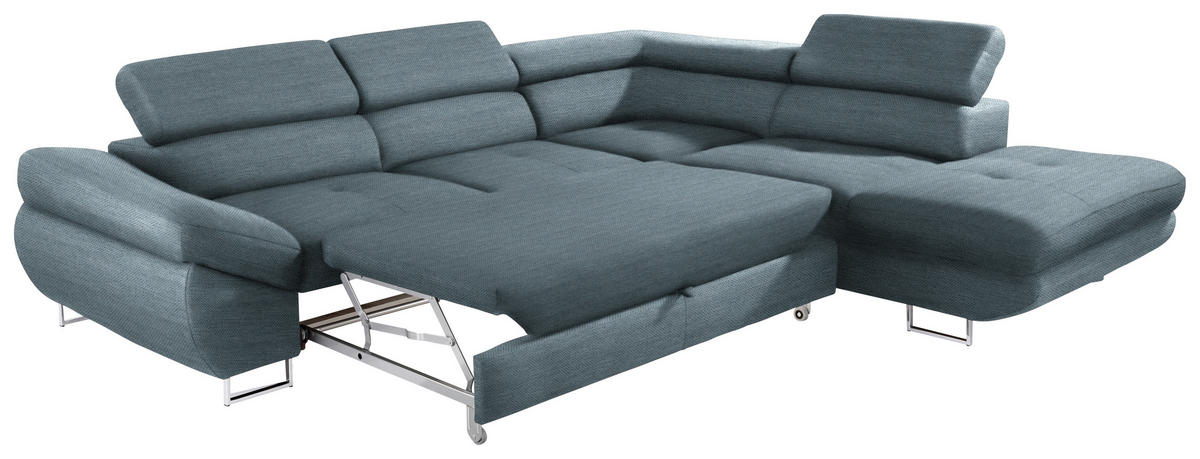 ECKSOFA in Webstoff Blaugrau  - Blaugrau, Design, Textil/Metall (280/235cm) - Hom`in