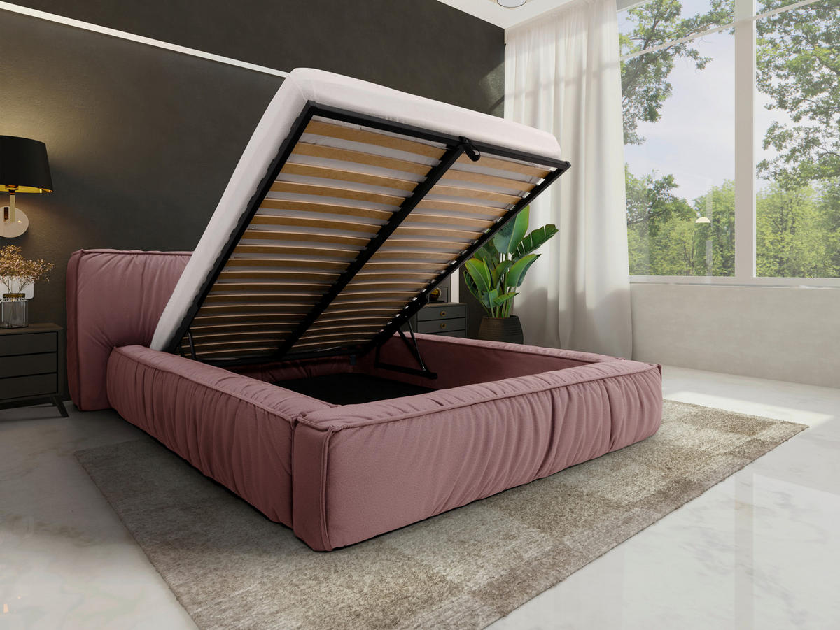 POLSTERBETT Lattenrost, Bettkasten 200/200 cm  in Rosa  - Schwarz/Rosa, Design, Holz/Textil (200/200cm) - Boxxx