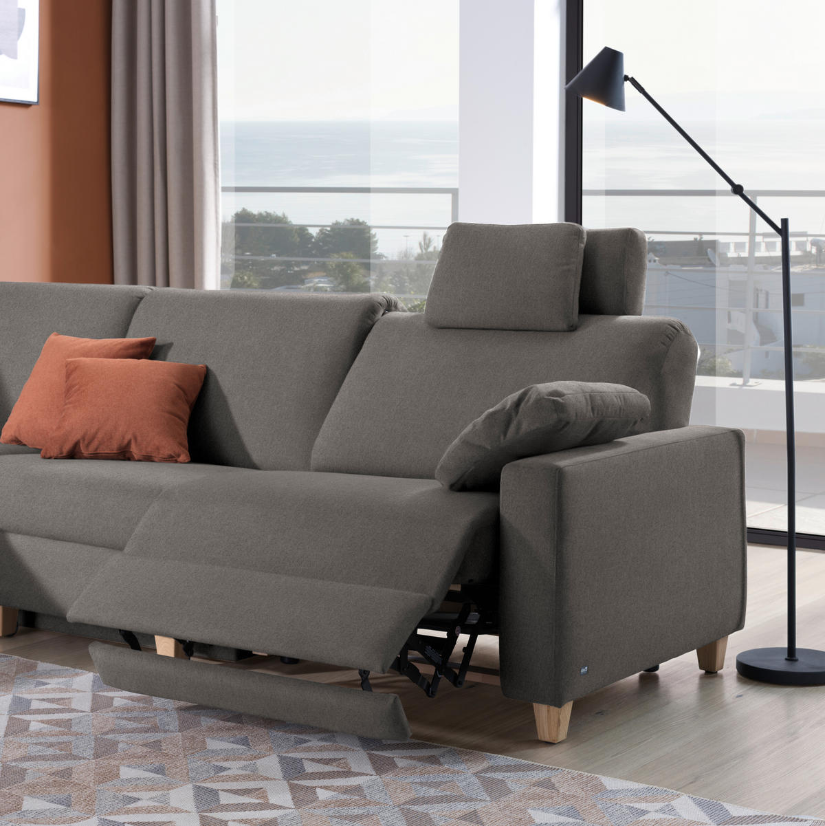 ECKSOFA in Flachgewebe Schlammfarben  203/261 cm  - Schlammfarben/Eichefarben, KONVENTIONELL, Holz/Textil (203/261cm) - Sedda