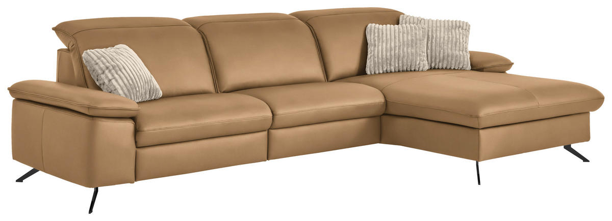 ECKSOFA  Echtleder Honig  - Schwarz/Honig, Design, Leder/Metall (307/169cm) - Beldomo Premium