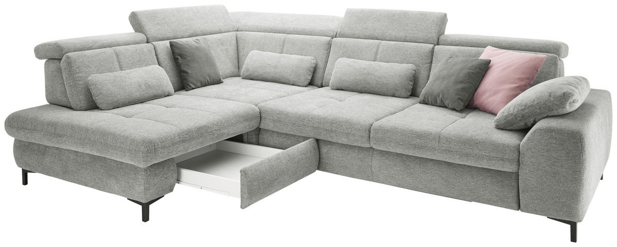 ECKSOFA Hellgrau Webstoff  - Hellgrau/Schwarz, KONVENTIONELL, Textil/Metall (220/314cm) - SetOne by Musterring
