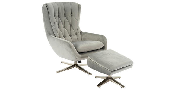 RELAXSESSELSET Samt Hocker - Hellgrau/Nickelfarben, Trend, Textil/Metall (73/102/84cm) - Carryhome