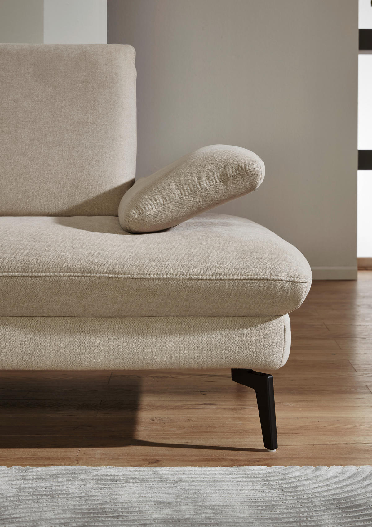 ECKSOFA in Mikrofaser, Chenille Ecru  - Ecru/Schwarz, Design, Textil/Metall (299/157cm) - Dieter Knoll