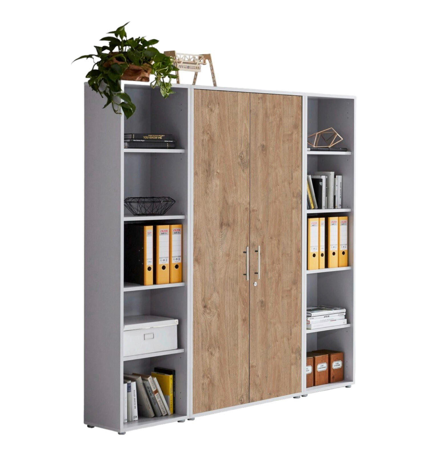 AKTENSCHRANK Grau, Eichefarben  - Eichefarben/Grau, MODERN, Holzwerkstoff (173/186/33cm) - MID.YOU