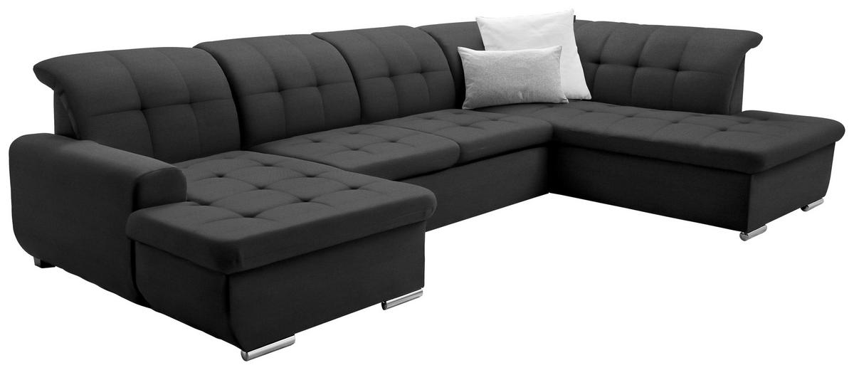 WOHNLANDSCHAFT in Flachgewebe Graubraun  - Graubraun/Silberfarben, Design, Textil/Metall (145/342/208cm) - Cantus