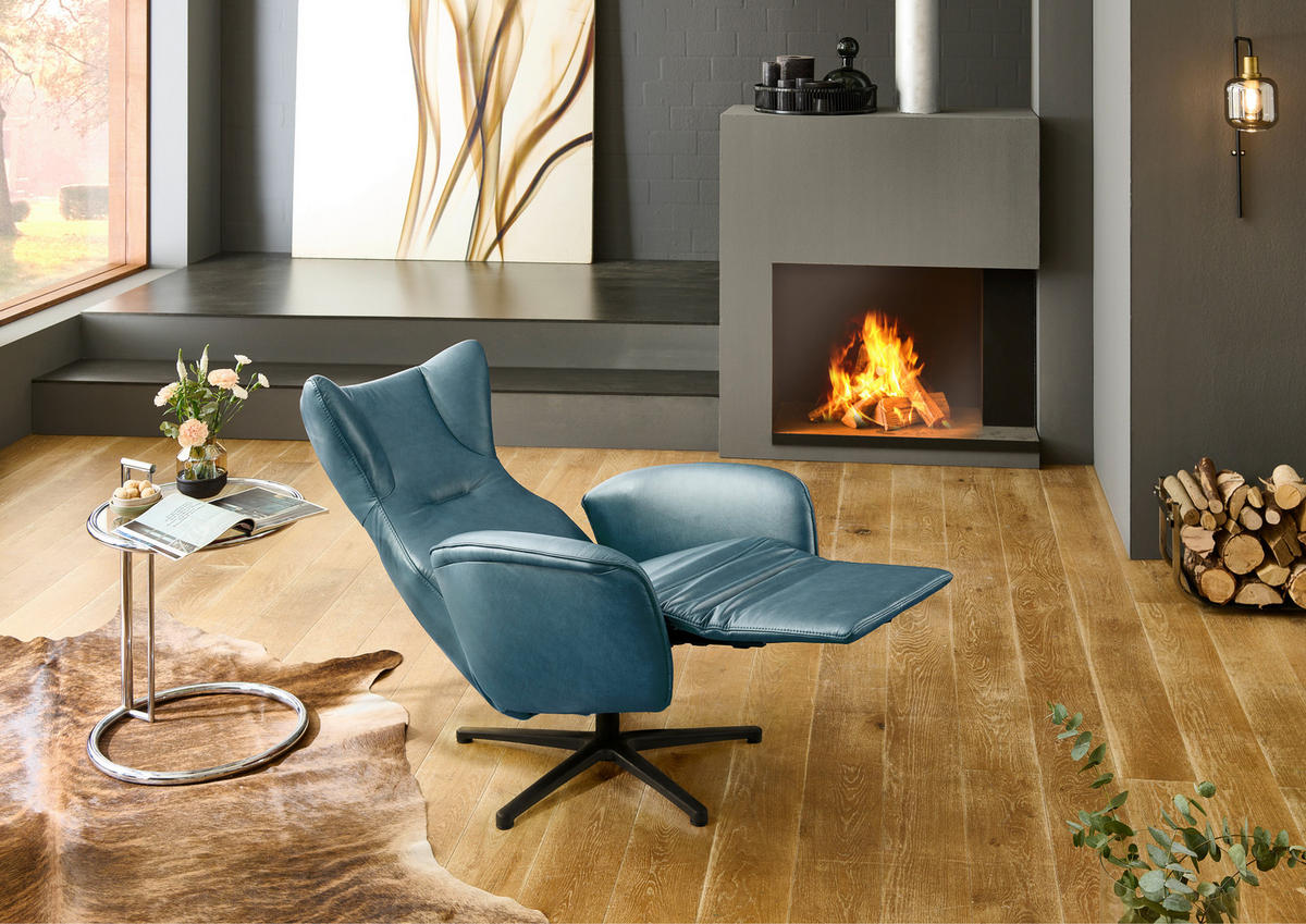 RELAXSESSEL Leder Blau  - Blau/Schwarz, Design, Leder/Metall (75/106/86cm) - Valdera