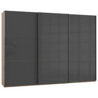 SCHWEBETÜRENSCHRANK in Grau, Eichefarben  - Chromfarben/Eichefarben, Modern, Holzwerkstoff (300/216/65cm) - MID.YOU