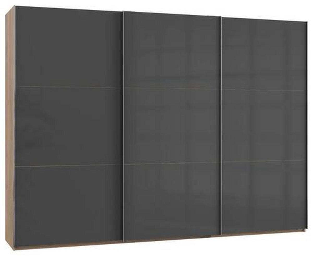 SCHWEBETÜRENSCHRANK in Grau, Eichefarben  - Chromfarben/Eichefarben, Modern, Holzwerkstoff (300/216/65cm) - MID.YOU