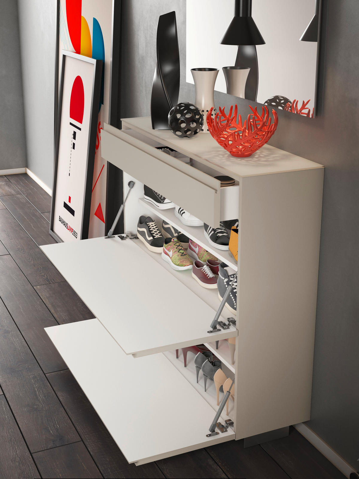 HÄNGESCHUHSCHRANK Taupe  - Taupe, Design, Glas/Holzwerkstoff (110/96/33cm) - Moderano